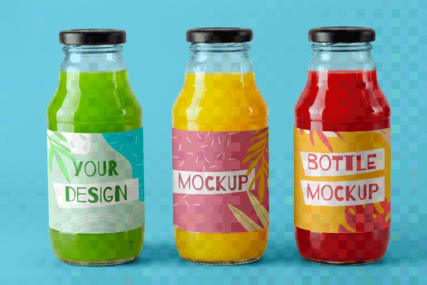 果汁饮料饮品玻璃瓶手持包装VI提案展示效果智能贴图样机PSD素材【016】